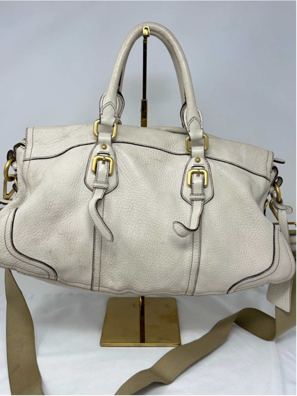 Prada Cervo Antik Leather Satchel Ivory Talco Crossbody Shoulder Bag - Picture 5 of 16